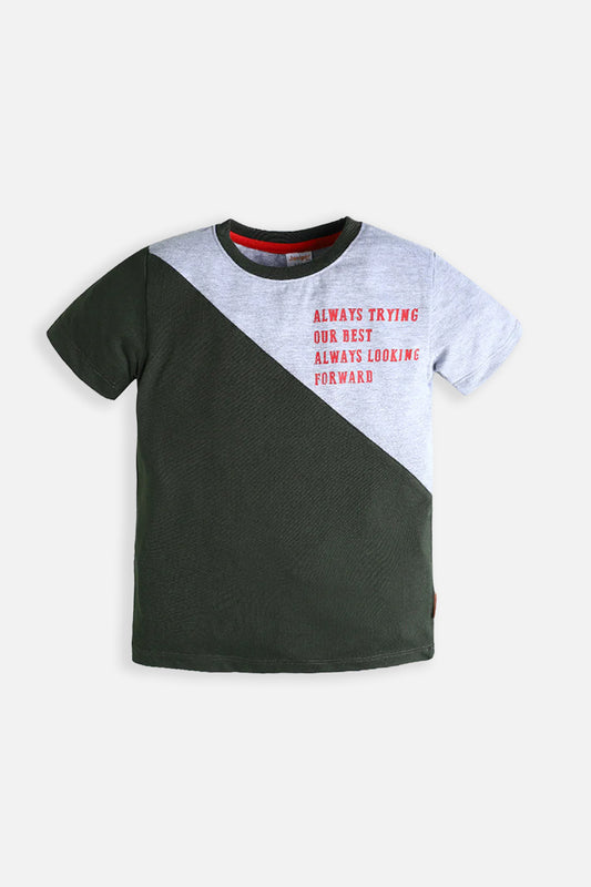 Contrast Pannel Tee- Always Trying Our Best - Boy T-Shirt - juniperkidz-5345.myshopify.com