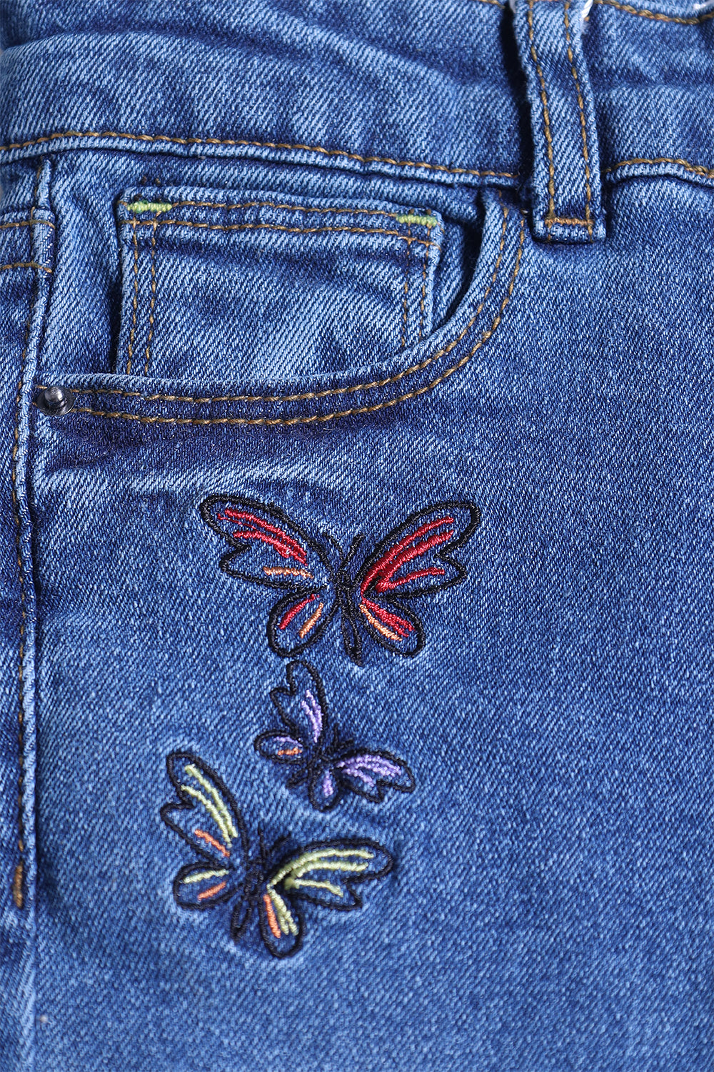 Girl's Denim Pent - Butterflies 🦋 - Girl Pant - juniperkidz-5345.myshopify.com