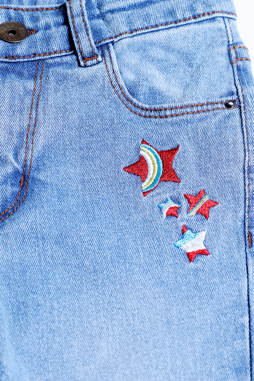 Girl's Denim Pent - Star Embroidery - Girl Pant - juniperkidz-5345.myshopify.com