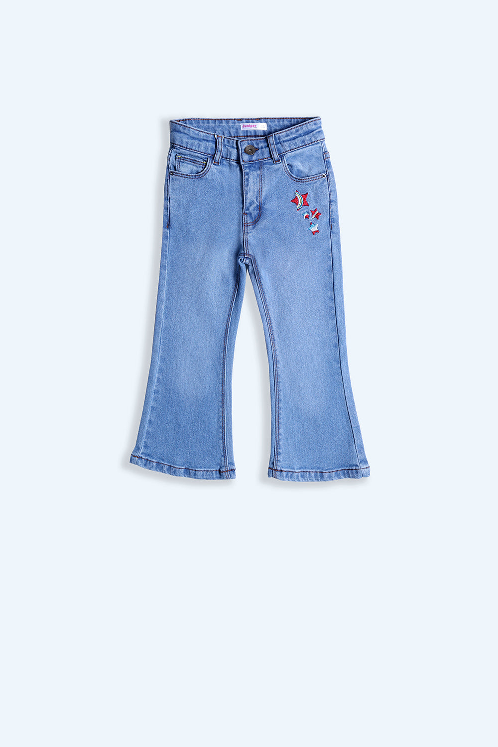 Girl's Denim Pent - Star Embroidery - Girl Pant - juniperkidz-5345.myshopify.com