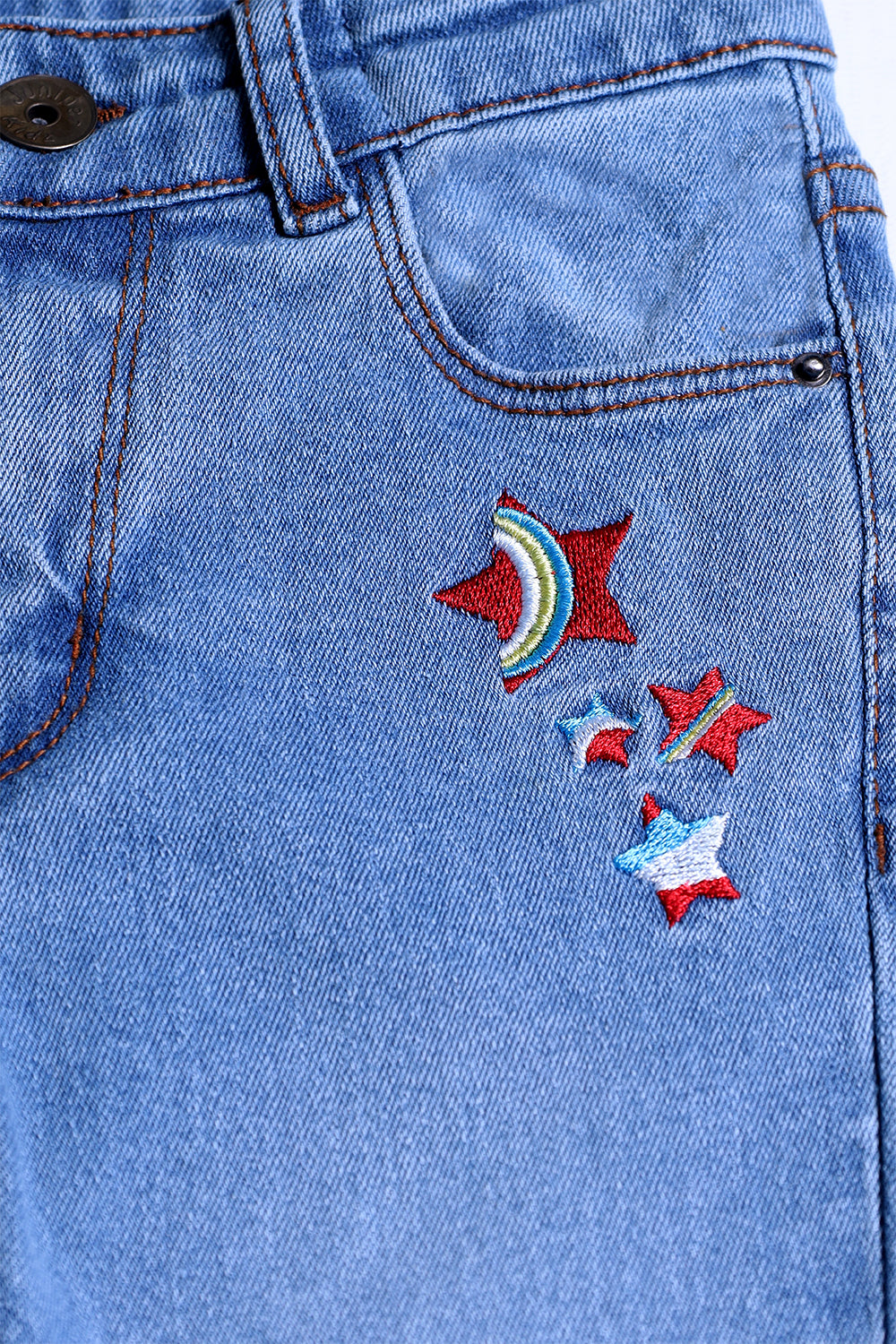 Girl's Denim Pent - Star Embroidery - Girl Pant - juniperkidz-5345.myshopify.com