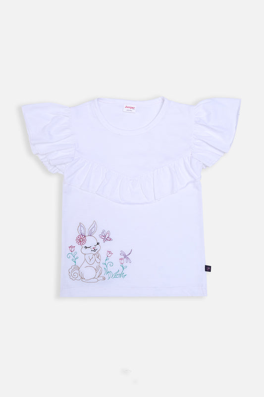 Summer - Girl's T-Shirt rabbit EMB - Girl T-Shirt - juniperkidz-5345.myshopify.com