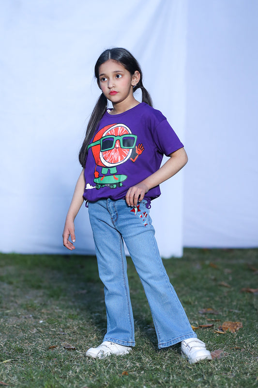 Summer - Girl's Top - Orange Skater - Girl Top - juniperkidz-5345.myshopify.com