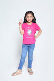 SUMMER - HOT PINK - GIRL'S TOP - UNICORN SEQUIN PATCH