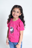 SUMMER - HOT PINK - GIRL'S TOP - UNICORN SEQUIN PATCH