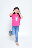 SUMMER - HOT PINK - GIRL'S TOP - UNICORN SEQUIN PATCH