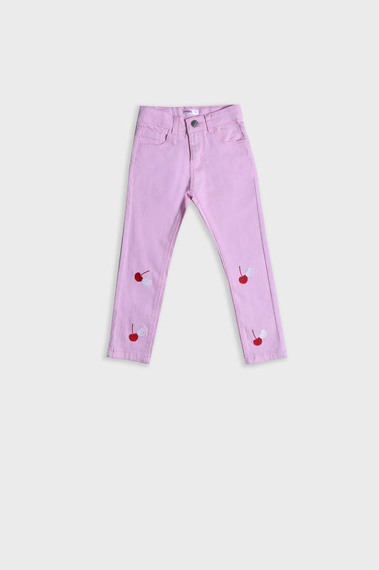 Girl's Twill Pent Emb. - Cherry - Girl Pant - juniperkidz-5345.myshopify.com