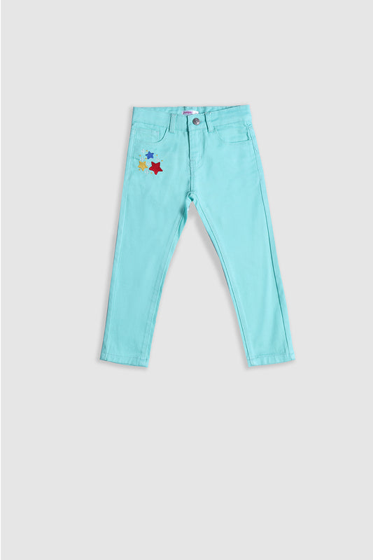 Girl's Twill Pent Emb. - Star - Girl Pant - juniperkidz-5345.myshopify.com