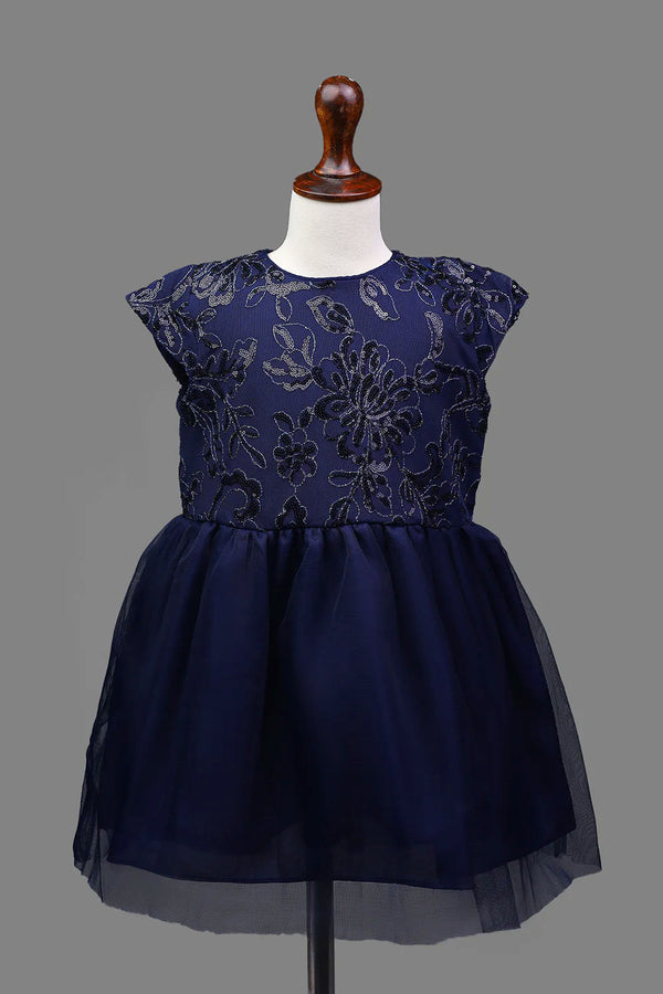 NAVY SEQUENCE NET DRESS