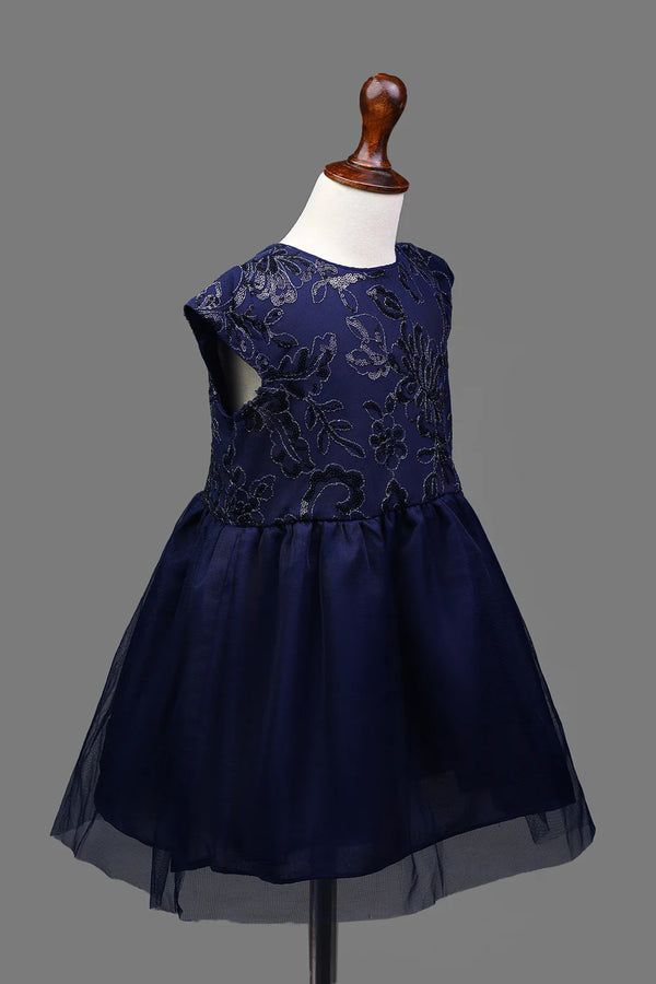 NAVY SEQUENCE NET DRESS