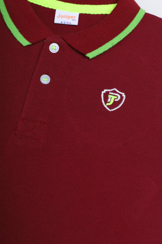 Maroon - Boy's 8 Applique Polo Shirt