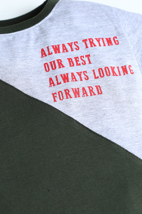 CONTRAST PANNEL TEE- ALWAYS TRYING OUR BEST
