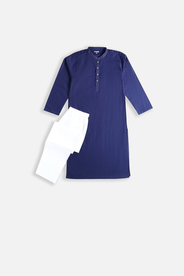 KURTA TROUSER - PLAN COLOR WHITE & NAVY