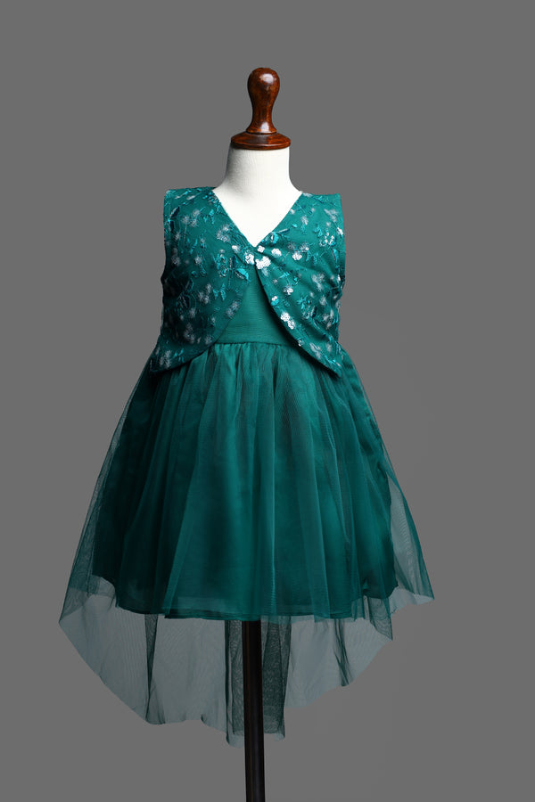 GREEN SEQUENCE NET DRESS