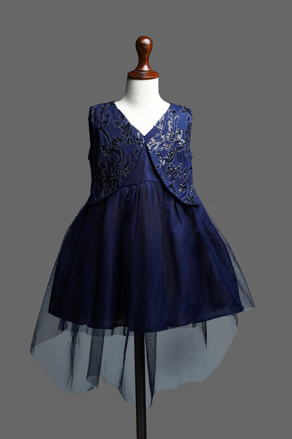 NAVY SEQUENCE NET DRESS