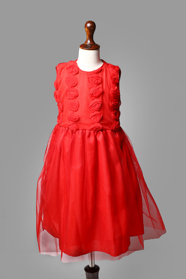 RED FLORAL NET DRESS