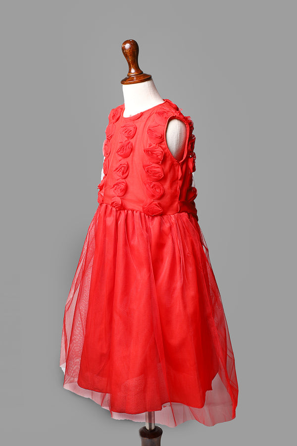 RED FLORAL NET DRESS
