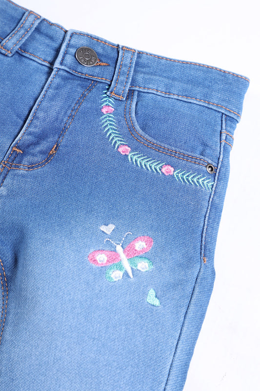 Girl's EMB Light Blue Denim Pant - Girl Pant -  juniperkidz-5345.myshopify.com