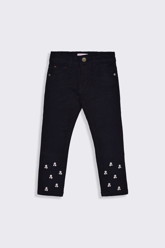 Denim Pent Emb. - Girl Pant -  juniperkidz-5345.myshopify.com