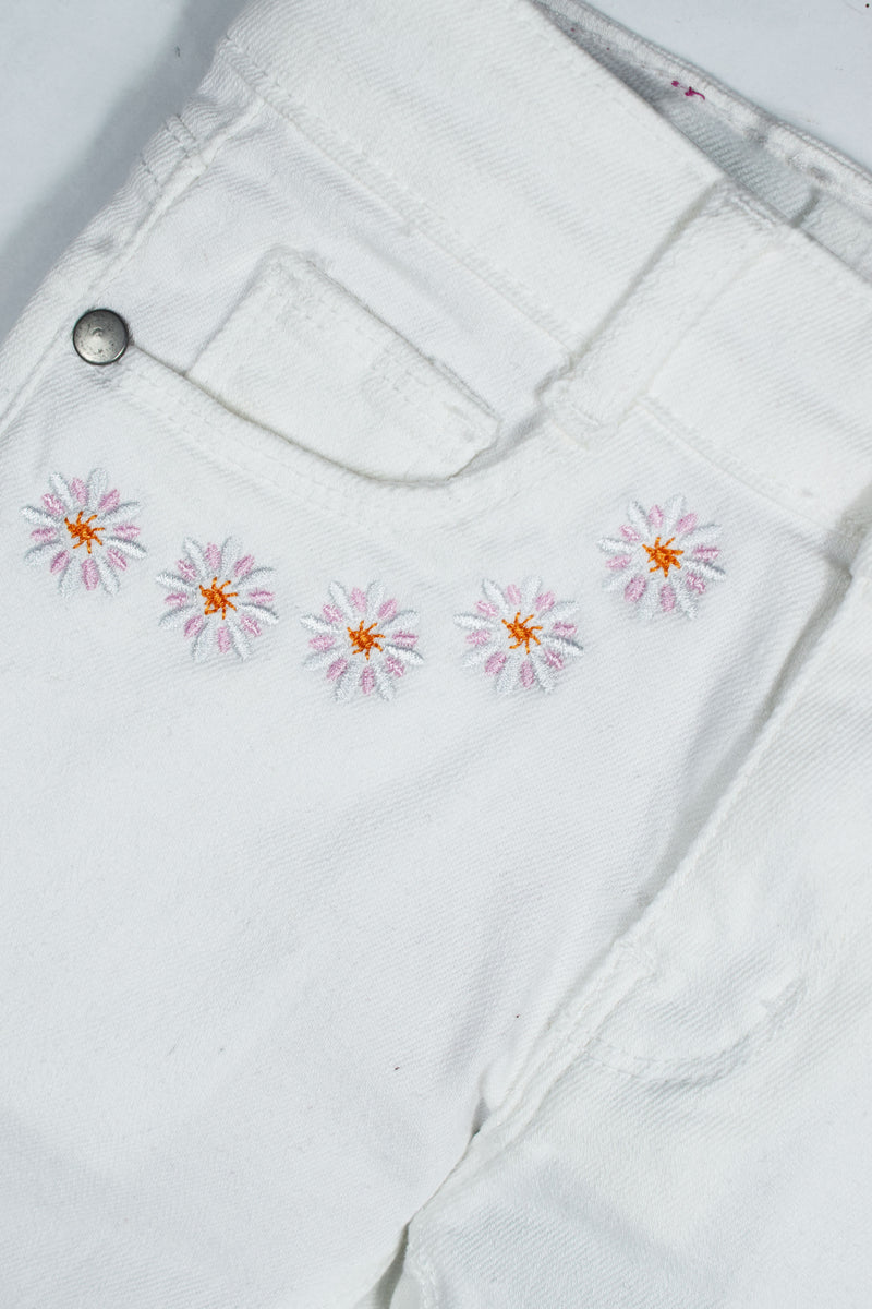 Denim Pent Floral Emb. - Girl Pant -  juniperkidz-5345.myshopify.com