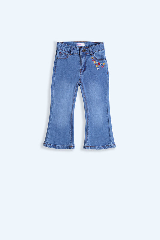 Girl's Denim Pent - Star Embroidery - Girl Pant -  juniperkidz-5345.myshopify.com