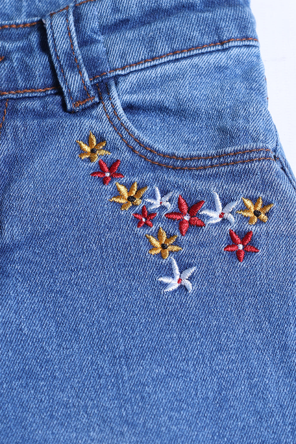 Girl's Denim Pent - Star Embroidery - Girl Pant -  juniperkidz-5345.myshopify.com