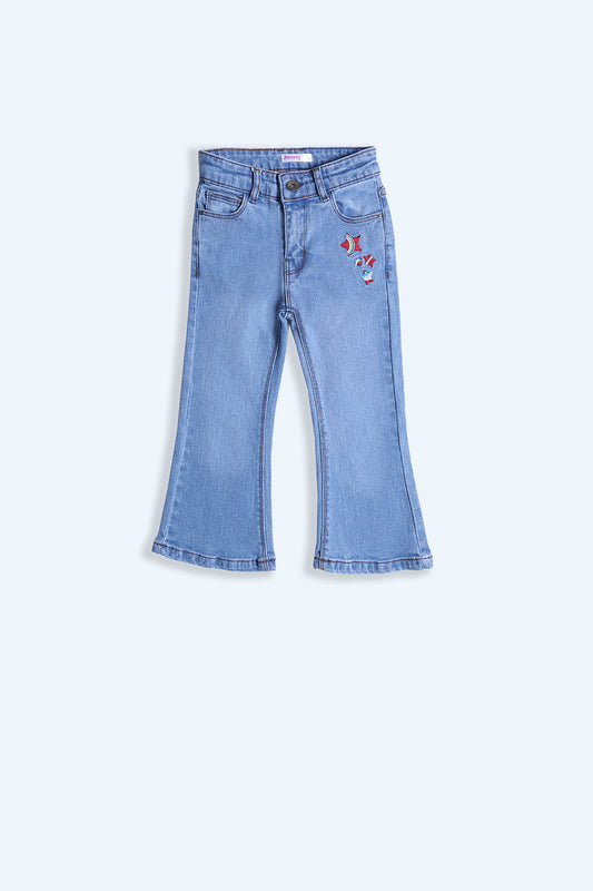 Girl's Denim Pent - Star Embroidery - Girl Pant -  juniperkidz-5345.myshopify.com