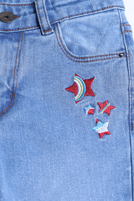 Girl's Denim Pent - Star Embroidery - Girl Pant -  juniperkidz-5345.myshopify.com