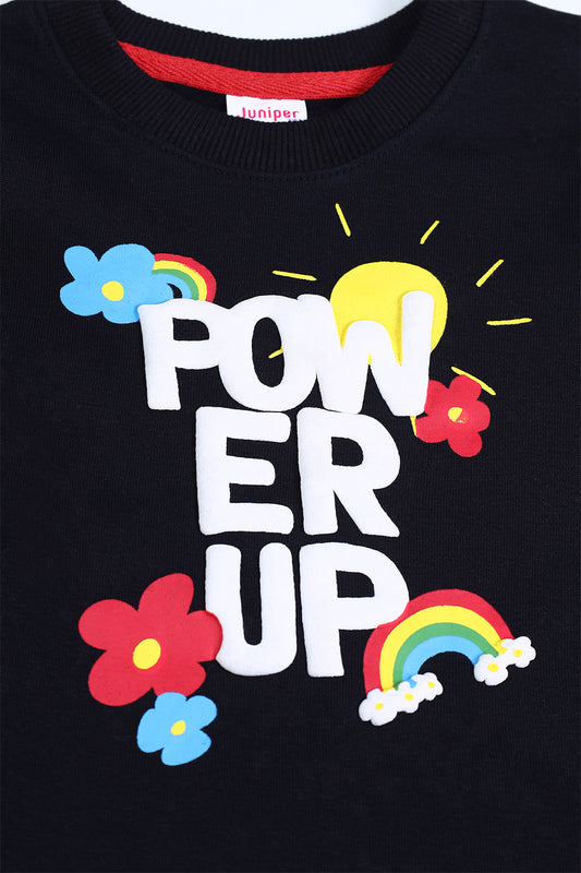 Girl Black Sweatshirt - Power UP - Girl Sweatshirt -  juniperkidz-5345.myshopify.com