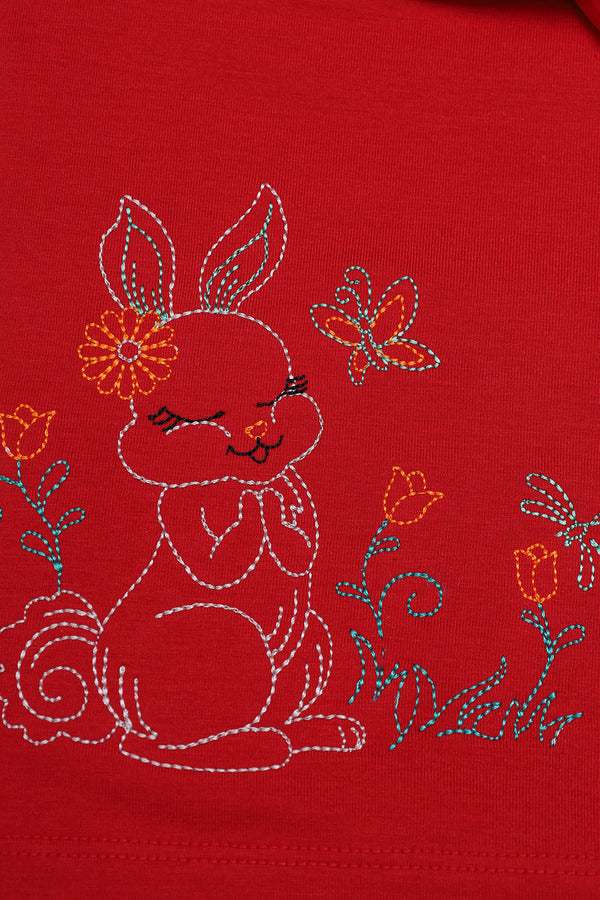 GIRLS RABBIT EMB GRILL T-SHIRT