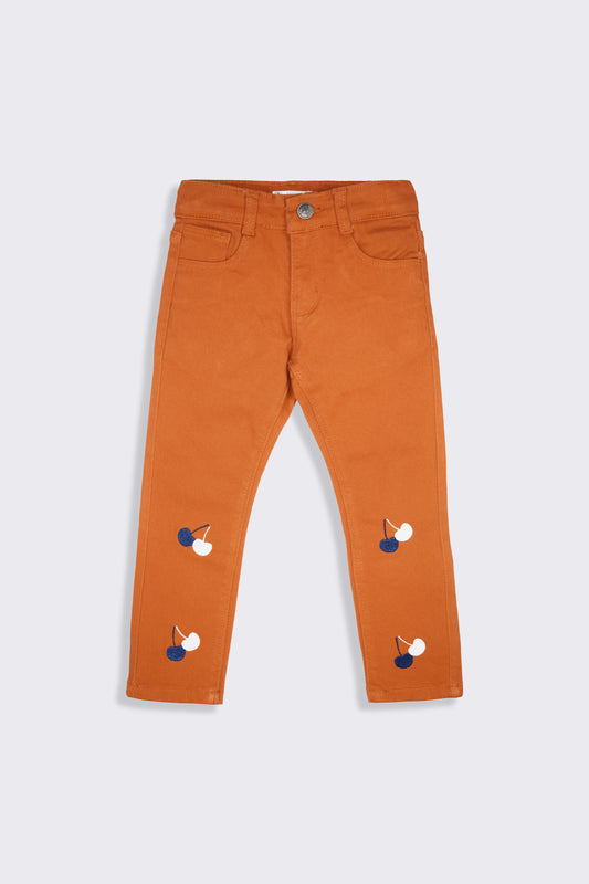 Girl's Twill Pent Emb. - Cherry - Girl Pant -  juniperkidz-5345.myshopify.com