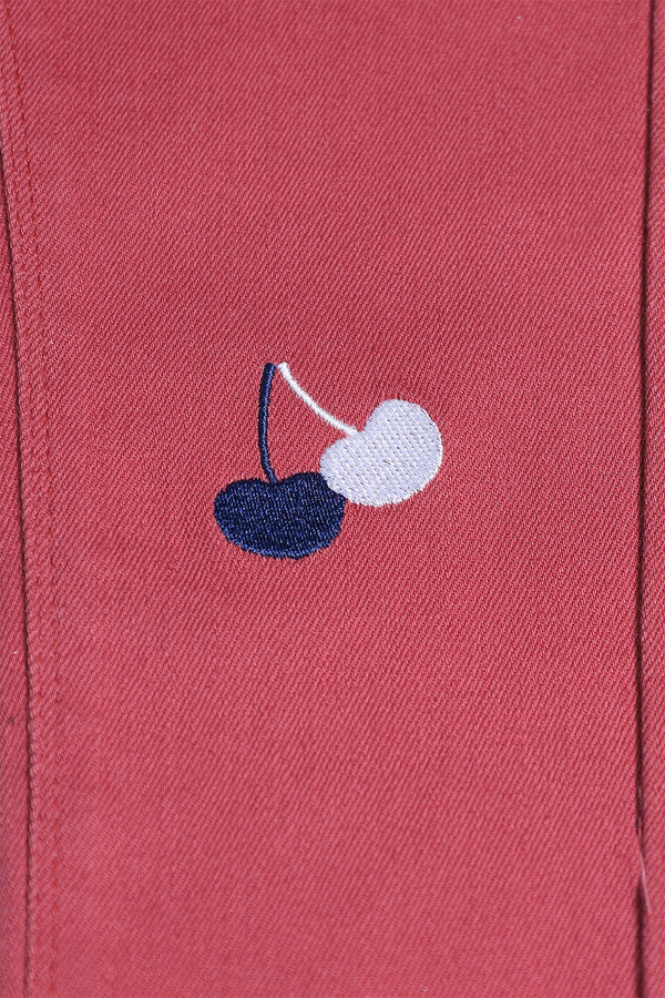GIRL'S TWILL PENT EMB. - CHERRY