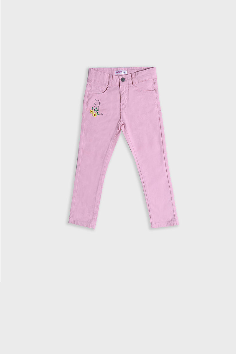 Girl's Twill Pent Emb. - Cat - Girl Pant -  juniperkidz-5345.myshopify.com