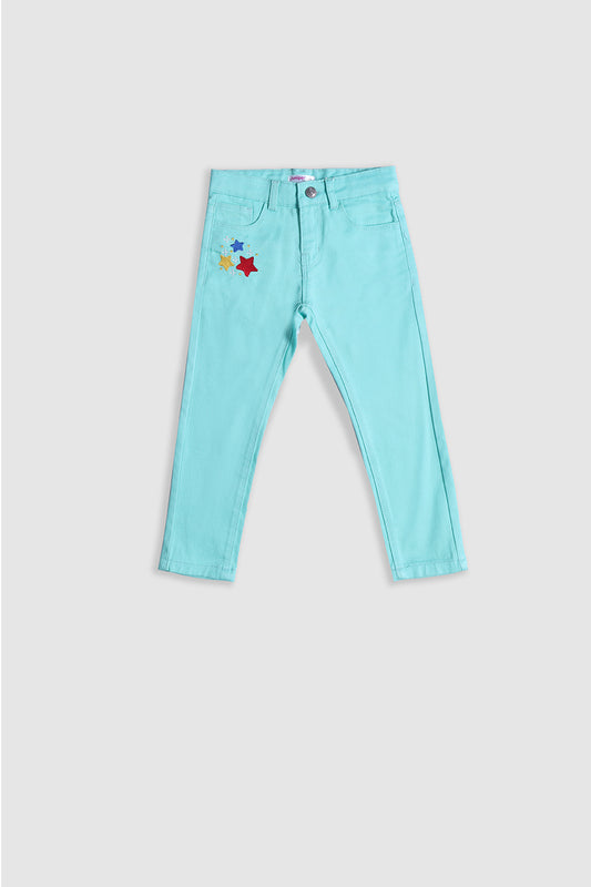 Girl's Twill Pent Emb. - Star - Girl Pant -  juniperkidz-5345.myshopify.com