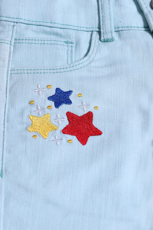 Girl's Twill Pent Emb. - Star - Girl Pant -  juniperkidz-5345.myshopify.com