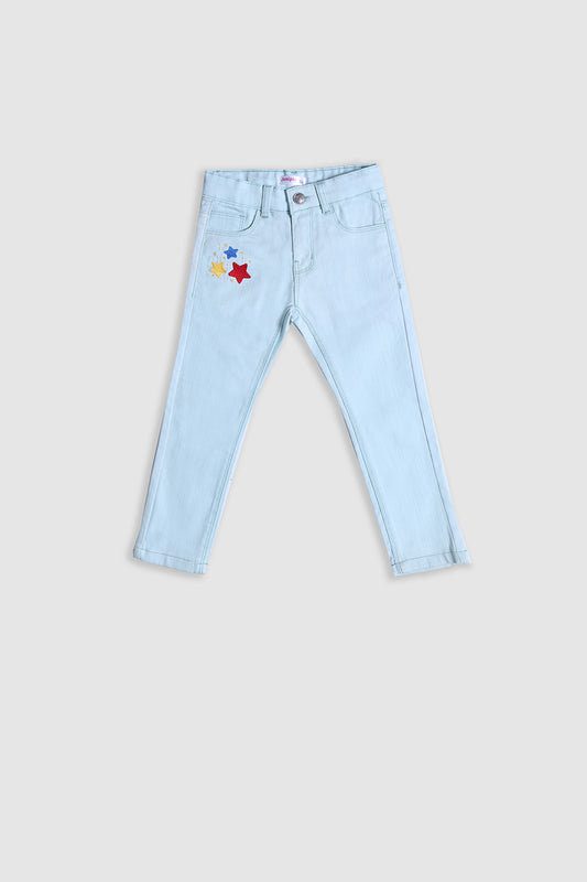 Girl's Twill Pent Emb. - Star - Girl Pant -  juniperkidz-5345.myshopify.com