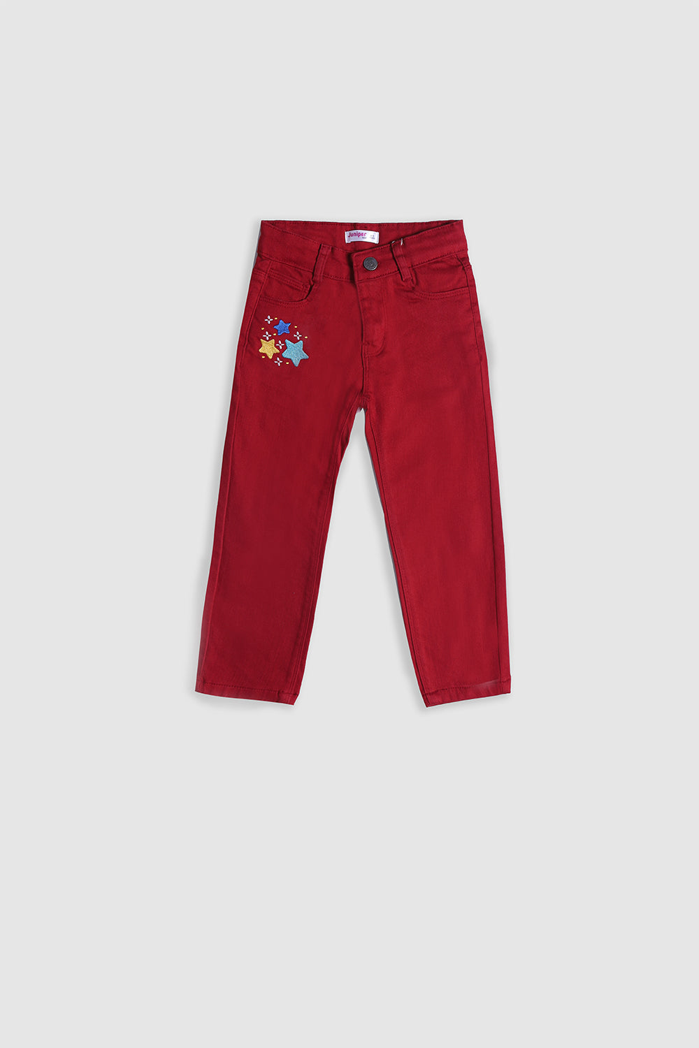 Girl's Twill Pent Emb. - Star - Girl Pant -  juniperkidz-5345.myshopify.com