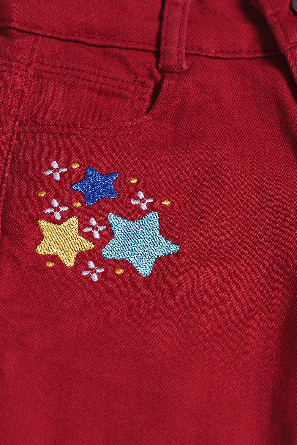 Girl's Twill Pent Emb. - Star - Girl Pant -  juniperkidz-5345.myshopify.com