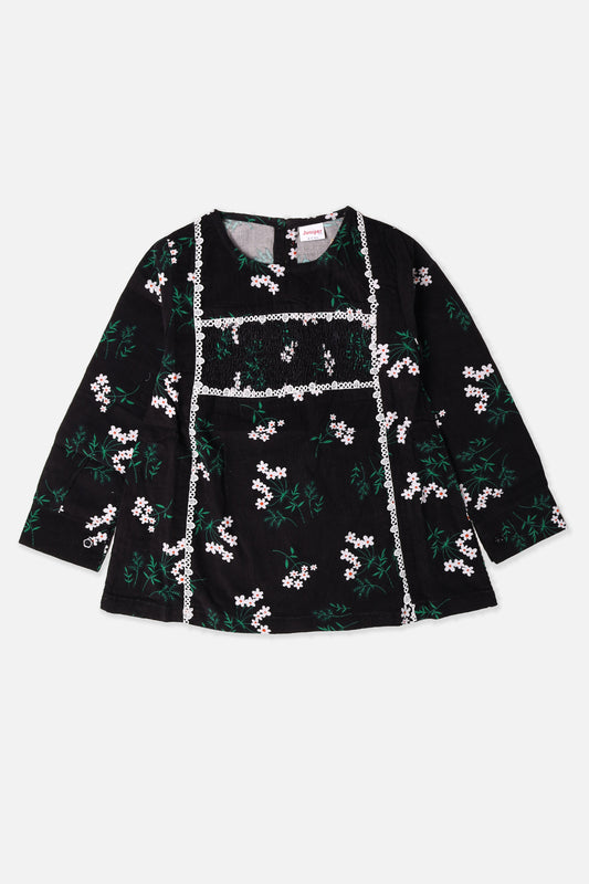 Girls Black Floral Top