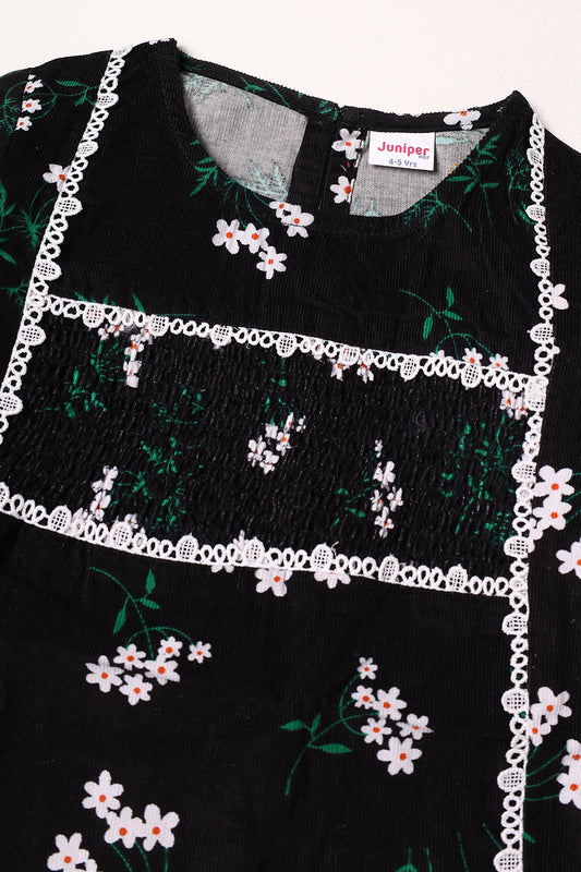Girls Black Floral Top