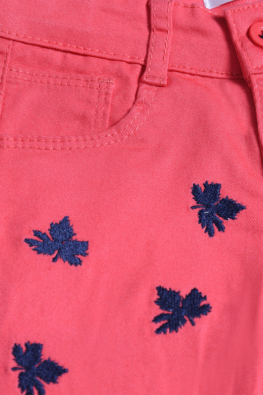 Girl's Twill Pent - Leaf Emb. - Girl Pant -  juniperkidz-5345.myshopify.com