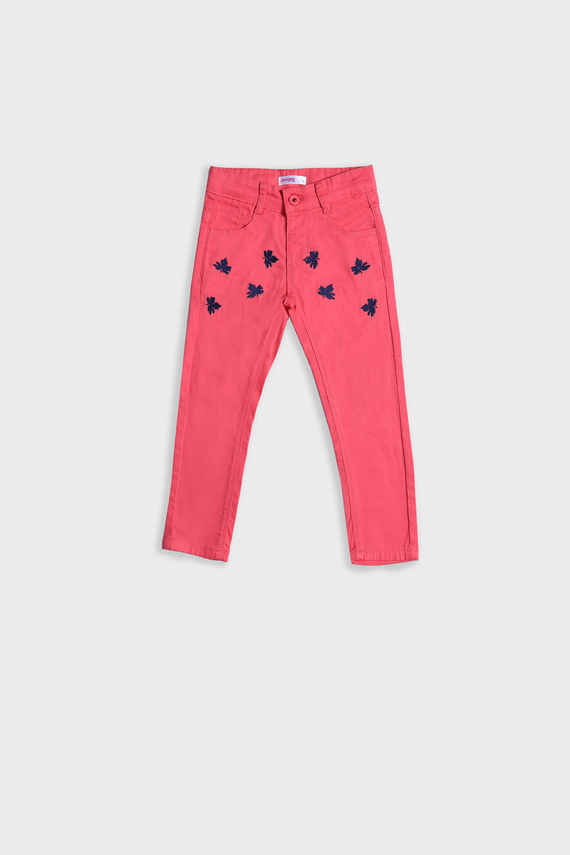 Girl's Twill Pent - Leaf Emb. - Girl Pant -  juniperkidz-5345.myshopify.com